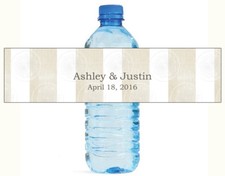 100 Linen White Stripes Embossed paper Wedding Anniversary Water Bottle Labels