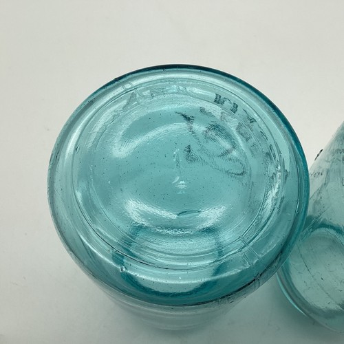 Two (2) Vintage 1923-1933 BALL Perfect Mason Aqua Blue Quart Canning Jars #1, #4 - Picture 8 of 13