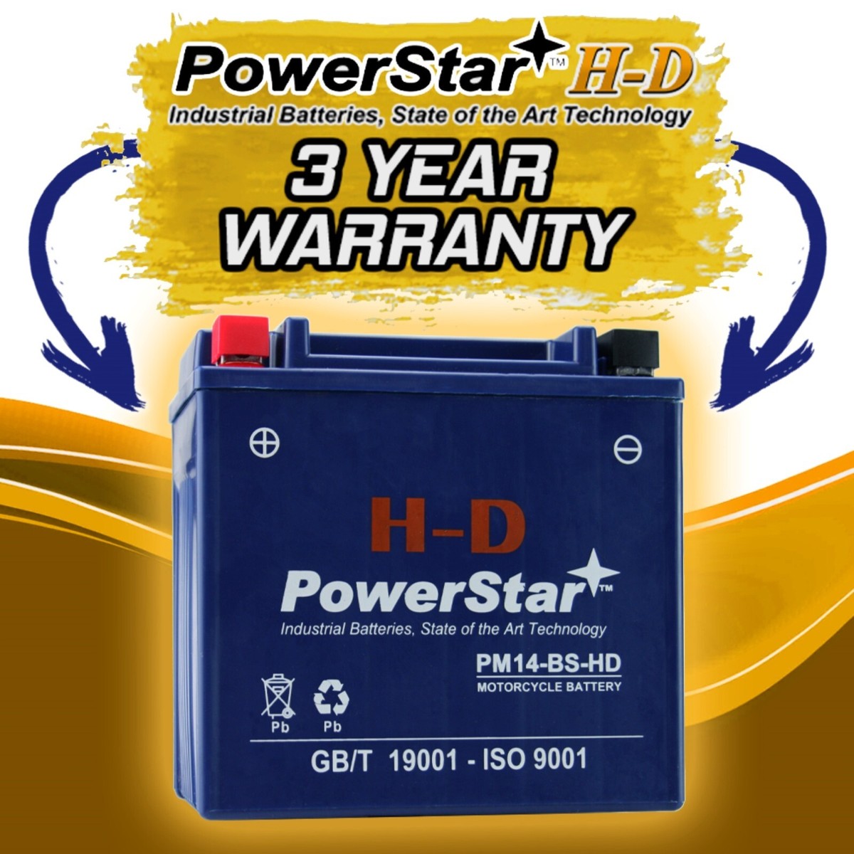 PowerStar H-D Ytx14-bs Motorcycle Battery Compatible with Honda VT1100C Shadow Spirit 2001 to 2007