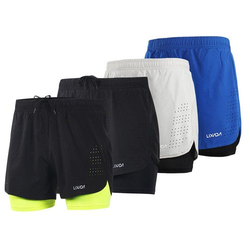 Lixada Men's 2-in-1 Running Shorts Quick Drying Breathable Active w/ Longer T7C0 - Picture 8 of 12
