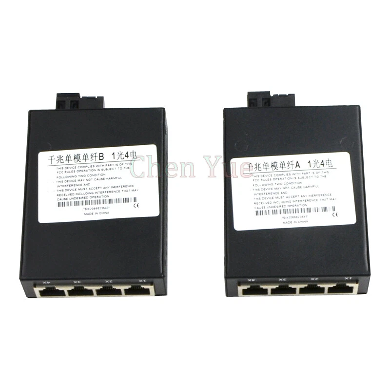 10/100/1000Mbps Gigabit Ethernet Media Converter SM Optic Fiber 4 RJ45 1 SC Port - Image 4 of 4