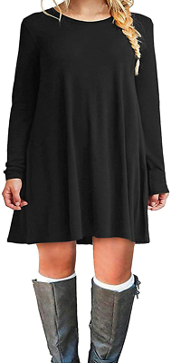 KARALIN Women's Plus Size Casual Plain Simple Long Sleeve T-Shirt Loose  Dress