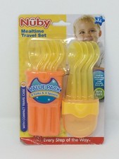 Nuby 9-Piece Fork and Spoon Travel Set Compact Case - Yellow/Orange