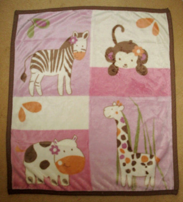 Cocalo Jacana Plush Baby Blanket Zebra Monkey Hippo Giraffe Pink Purple Brown