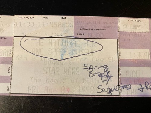 Apr 3 1998 Ticket Stub The National Air Space Museum STAR WARS THE MAGIC OF MYTH - Picture 3 of 4