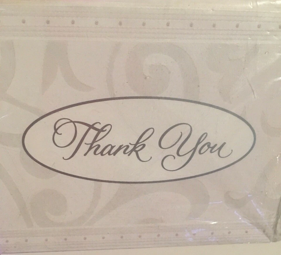 Thank You Cards 25 Count Package Silver And Wedding White Cards & Envelopes NEW - Image 2 of 4