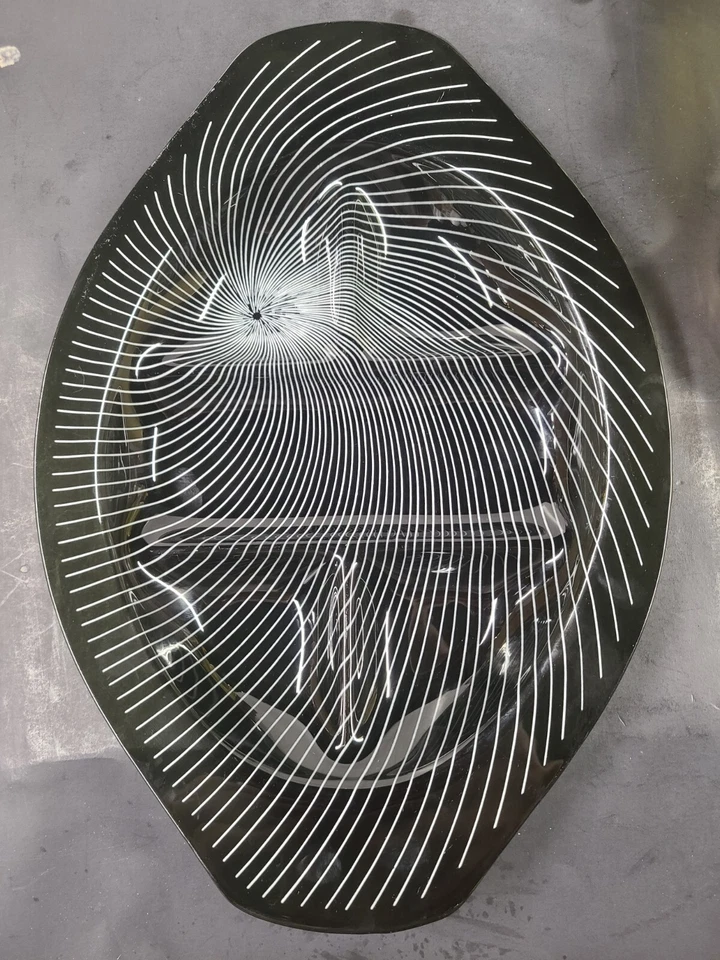 Vintage Lausitzer Glas Kristall 60s Op Art Serving Tray Glass Smokey Black White - Image 2 of 4