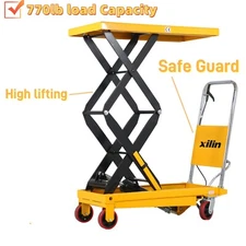 770lb Double Scissors Lift Table Cart Hydraulic Pump 51.2" Lifting Platform Cart