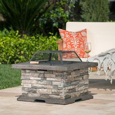 Outdoor Lightweight Concrete Wood Burning Fire Pit, Stone