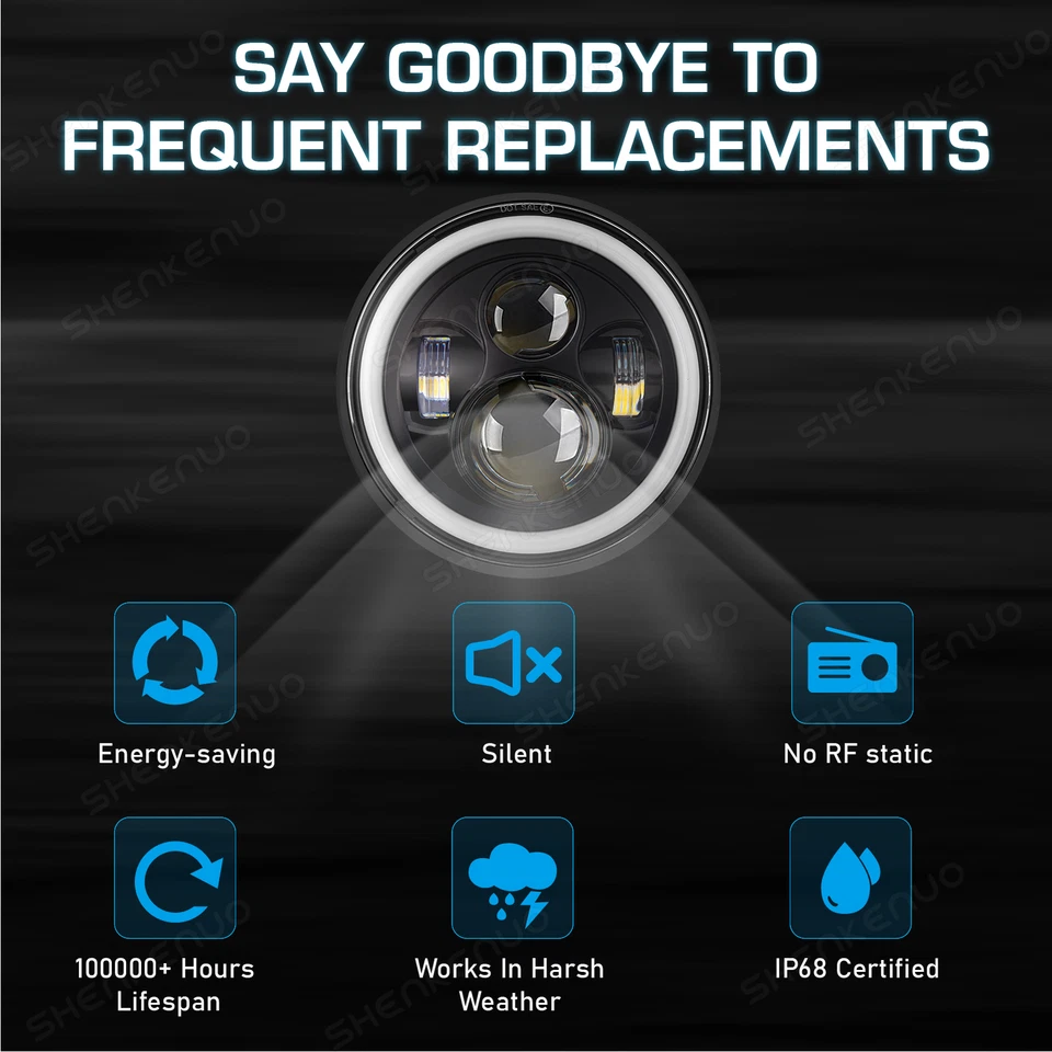 7 Inch Round LED + 4 Inch Fog Light Turn Signal High/Low Beam White 6000k - Изображение 2 из 4