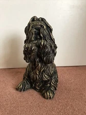 Painted Concrete Begging Shih Tzu Dog Statue - Black And Gold