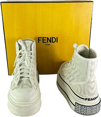 FENDI By MARC JACOBS White Canvas Domino Jacquard Logo Chalk FENDI By MARC JACOBS White Canvas Domino Jacquard Logo Chalk