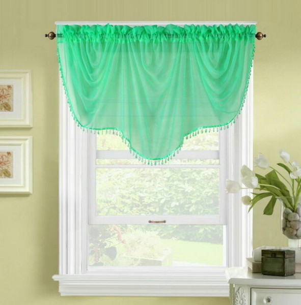 1pc Bonita Sage Green Voile Sheer Valance Swag Topper Window Crystal
