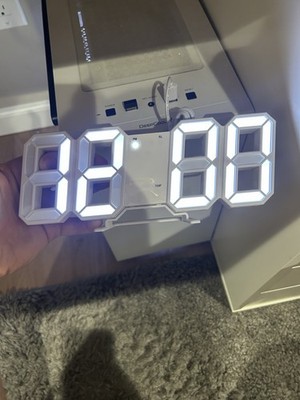 LED Digital Wall Clock Large Display White 3D Numbers USB Powered Alarm Temp