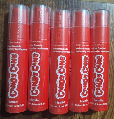 New/Sealed Lot of 5 Hismile Toothpaste Candy Cane Flavor 60g/2.1oz 9/11/2026