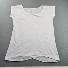 Womens T-Shirt Top Womens White Asymmetrical Hem Career Short Sleeve Round Neck