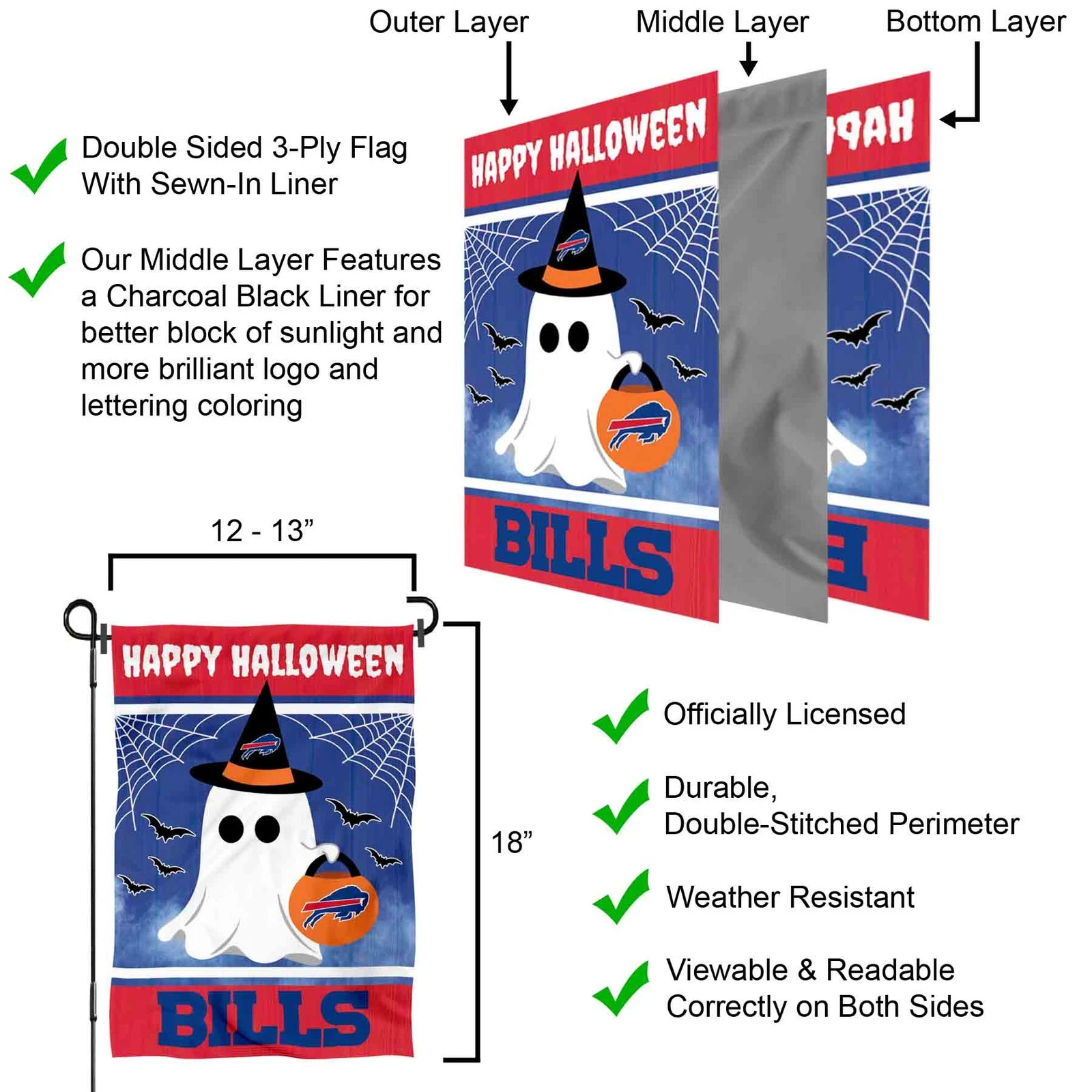 Buffalo Bills Happy Halloween  Garden Yard Banner Flag