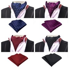 Men Polka Dots Cravat Ascot Necktie Handkerchief Pocket Square Wedding Party Set
