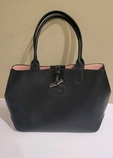 Longchamp Roseau Reversible Black Pink Calf Leather Tote Bag Handheld