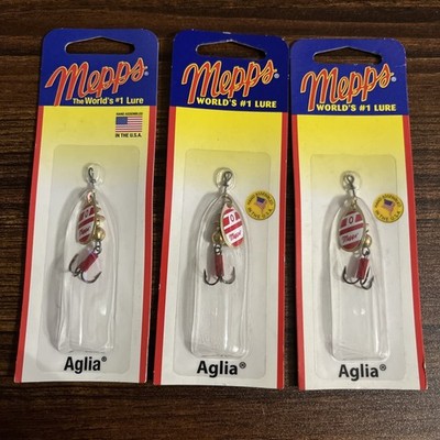 Mepps Aglia In-Line Spinner 1/12 oz, Plain Treble Hook Silver/Red/White (3 Pack)