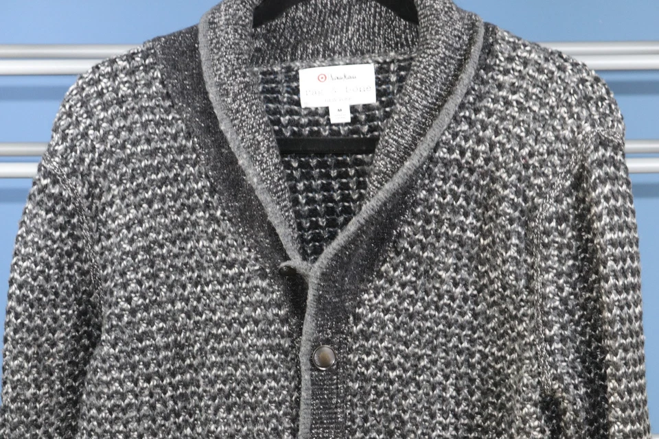 Rag & Bone Neiman Marcus Target Men M Black Gray Shawl Collar Cardigan Sweater - Image 4 of 4