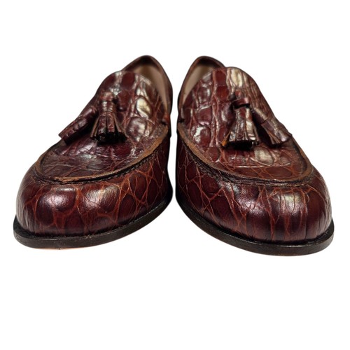 Zapatos Mocasines Sesto Meucci Italia Mujer 8.5 ESTRECHOS Marrón Cuero Cocodrilo Sin Cordones - Imagen 2 de 13