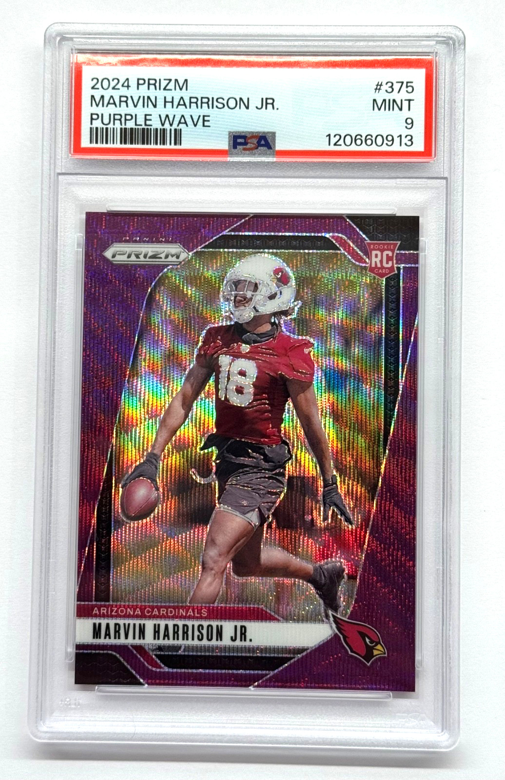 2024 Panini Prizm Marvin Harrison Jr RC  Purple Wave 23/99 Cardinals #375  PSA 9