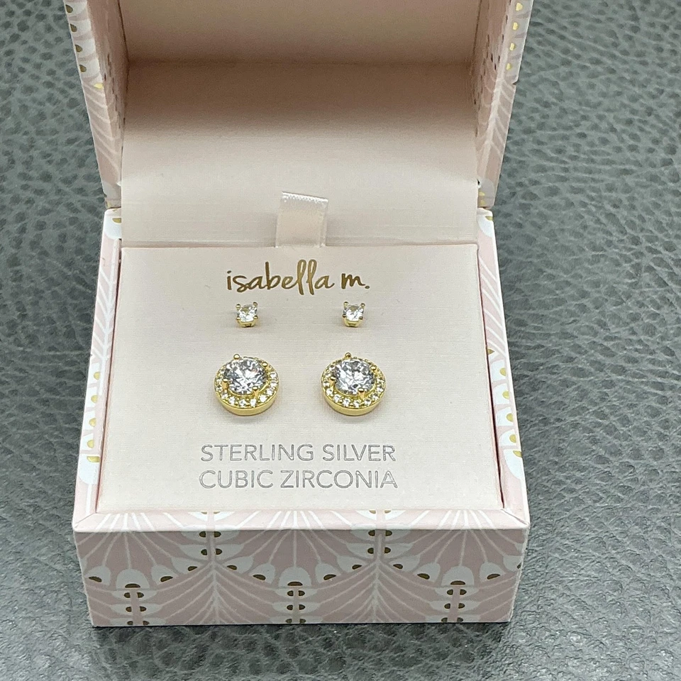 Isabella M. Sterling Silver Gold Cubic Zirconia Stud Earring Set Womens Jewelry - Image 3 of 4