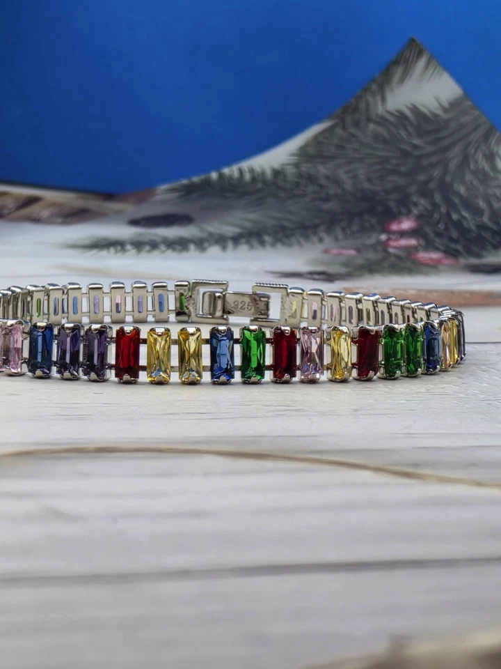 Bracelet Tennis Argent 925 et Zirconiums Multicolores - Femme/Homme Taille 18cm  - Photo 2/3