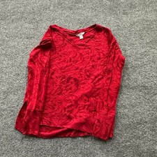 Athleta Sweatshirt Womens Size M Red Tencel Modal Swirl V-Neck Thumbhole