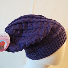 Women Men Hat Purple Knit Slouch Hat Winter Warm Baggy Ski Beanie Stocking Cap