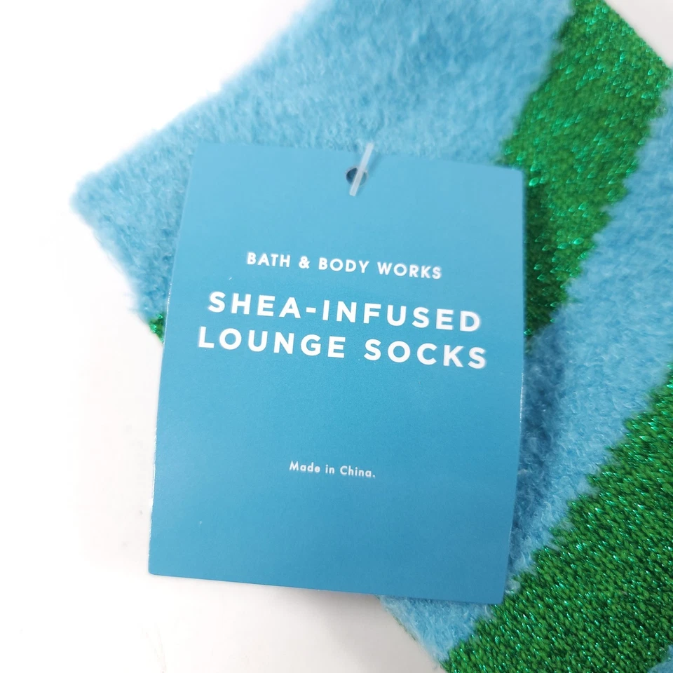 Bath & Body Works Striped Shea Infused Lounge Socks Green Blue One Fits Most New - Image 3 of 4