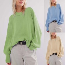 Womens Casual Long Sleeve Cable Knit Crew Neck Knitted Jumper Baggy Sweater Tops