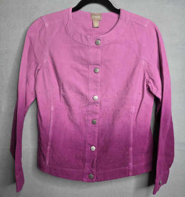 Chicos Womens 0 Small  Purple Bling Button Up Cotton Poly Jacket
