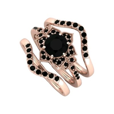 Gypsy Style Black Moon Trio Rings Size 8 Gold Tone Boho Gothic Jewelry