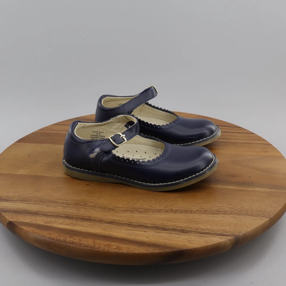 Girls NWB Footmates Leather Mary Jane Shoes Flats Heather Navy Ankle Strps 10.5M - Image 2 of 4