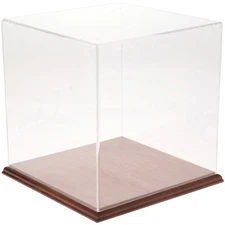 Plymor Clear Acrylic Display Case with Hardwood Base, 11" x 11" x 11"