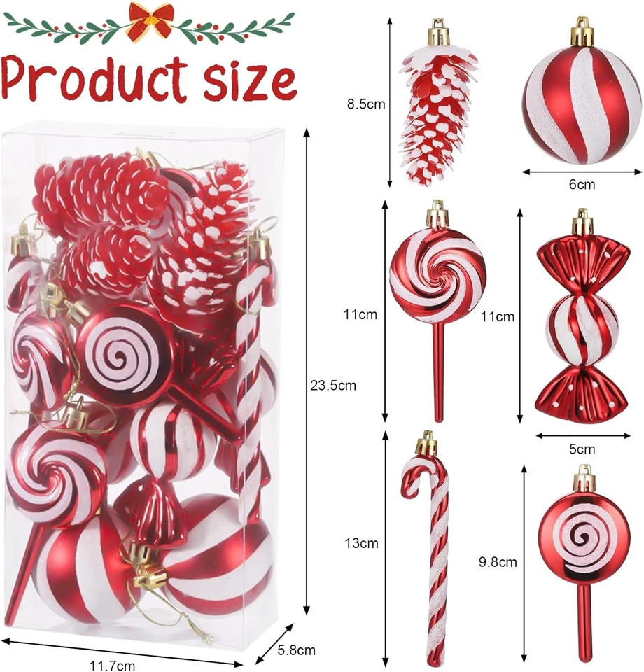 15 Stück Weihnachtskugeln, Christbaumschmuck Zuckerstange Tannenzapfen Lutscher - Bild 2 von 4