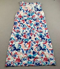 Talbots Dress Womens Large Blue Floral V Neck Sleeveless 39” L A Line NWT