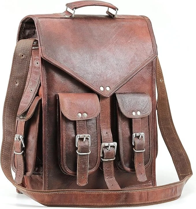 Leather Bag Backpack Rucksack Men's Genuine Laptop Travel Vintage Real Brown New