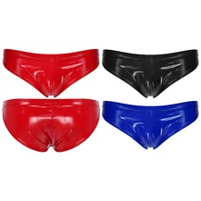 Mens Wet Look PVC Leather Low Rise Bikini Briefs Underwear Swimming Trunks Beach