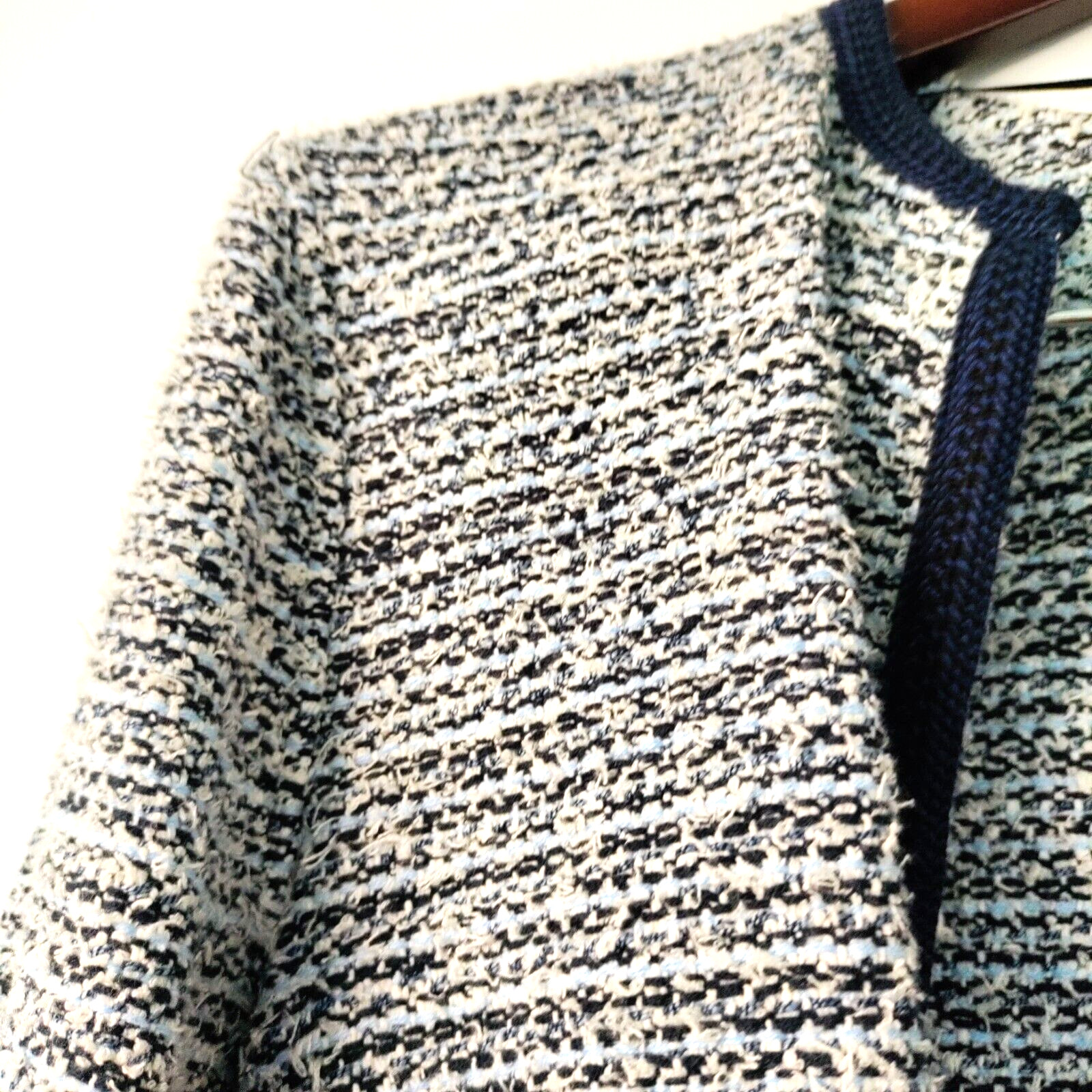 Ann Taylor Loft Women S Bell Sleeve Knit Sweater Navy/White Office Open Cardigan image 5