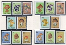 Vietnam 1983 Mushroom set Perf. + Imperf. Michel #1371-1378 clean MNH