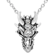 Dragon Necklace dragon skull necklace Pendant Design 3 white Crystal