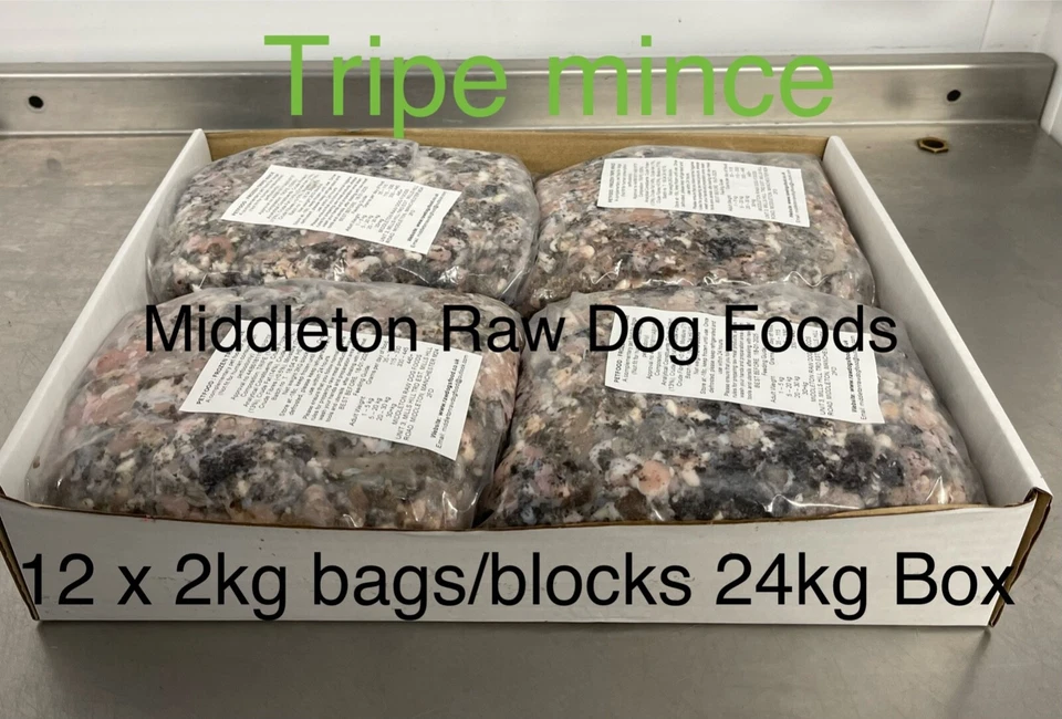 MIDDLETON RAW DOG FOODS Frozen Minced Green Tripe 12x2kg bags/blocks 24KG (52lbs) for dogs BARF / RAW