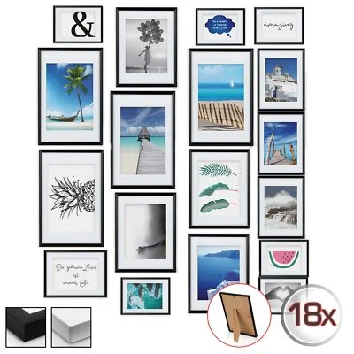 BOMOE Bilderrahmen Set 18x Rahmen Foto Fotorahmen Bilder Kunststoff Fotos schwarz weiß