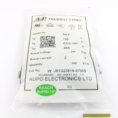 5-Pack Aupo Thermal Fuse Cutoff 130°C 250V 2A – A4-F Square Temperature Safety Switch
