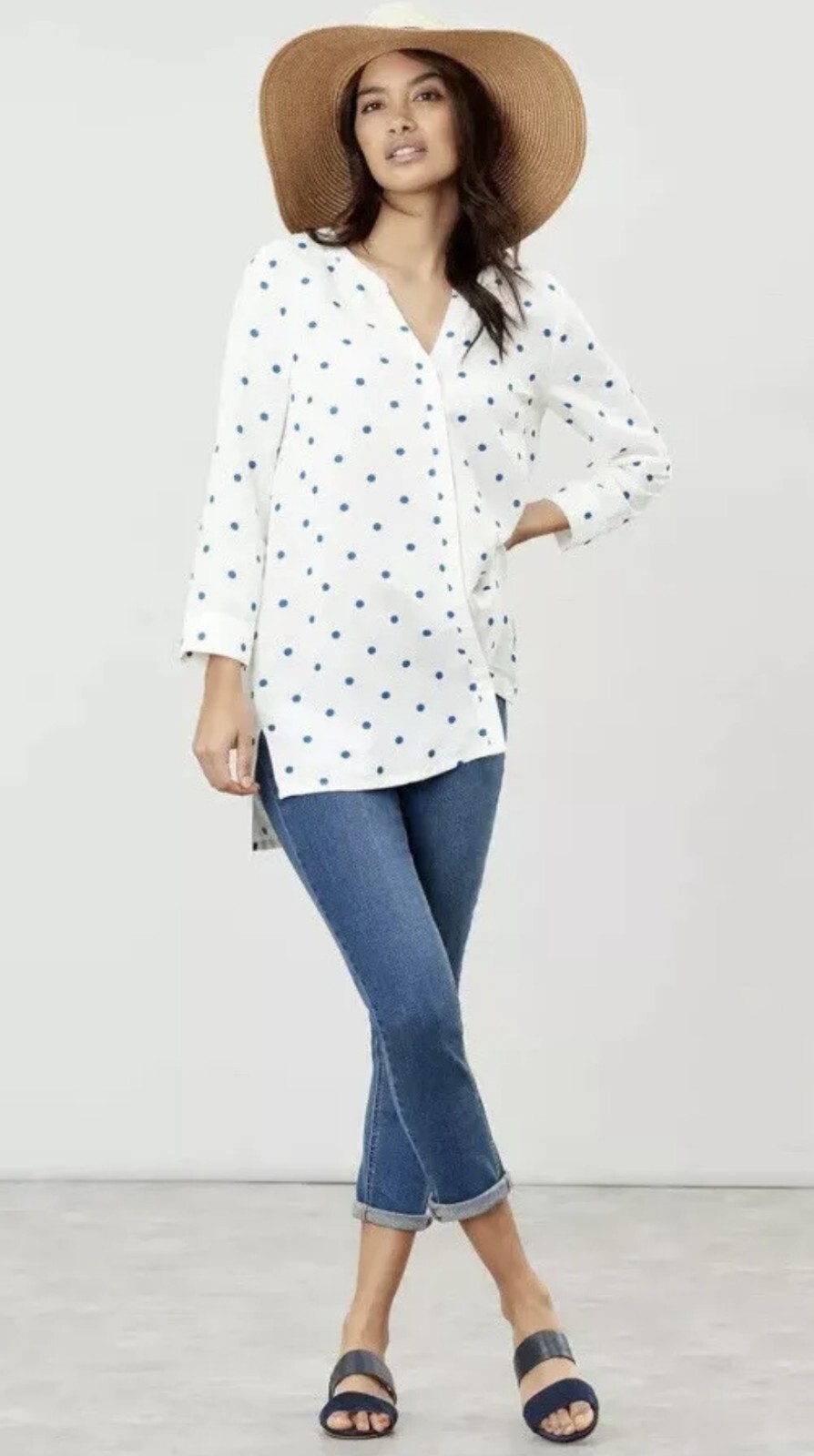 Joules Women Leesal White Blue Spotted Linen Button Tunic 6 for sale