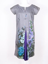 VTG 60's Waltah Clarke's Hawaiian shops Cotton Gray Floral Print Dress - SZ S