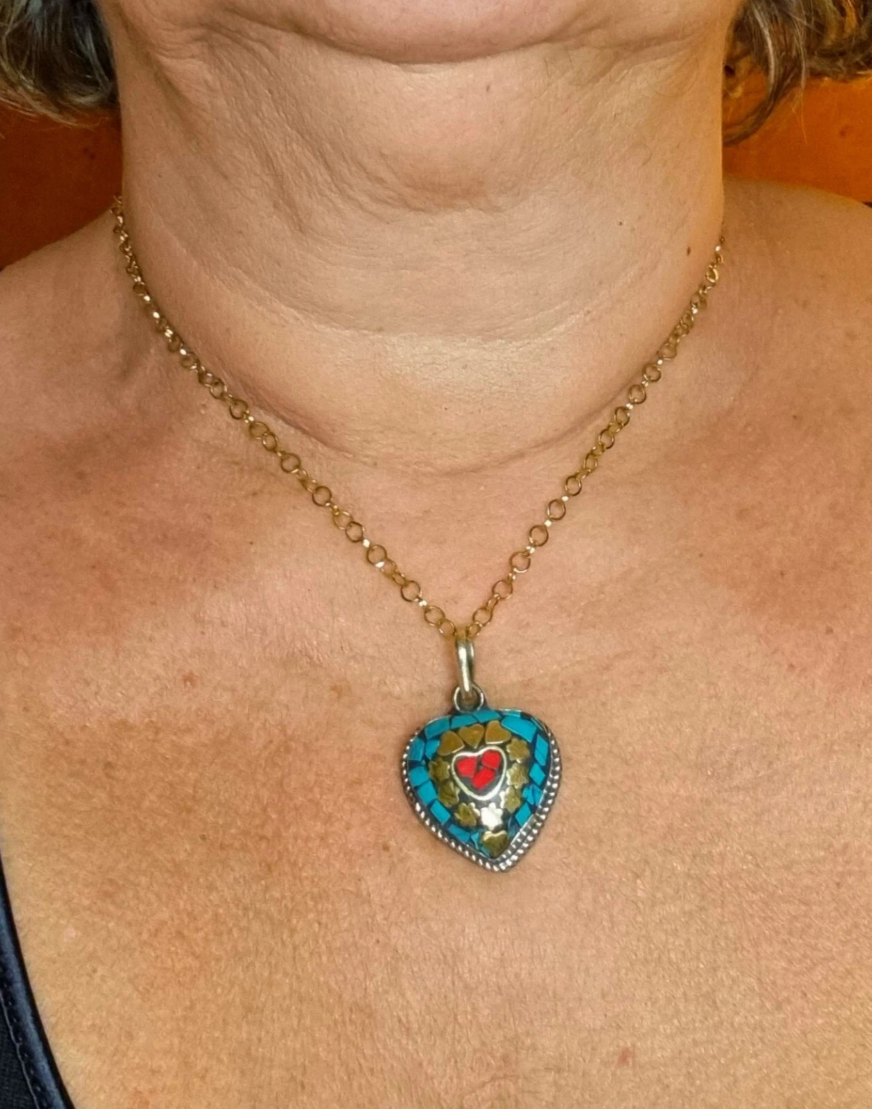 Catenina con ciondolo tibetano a cuore turchese San Valentino ciondolo etnico 